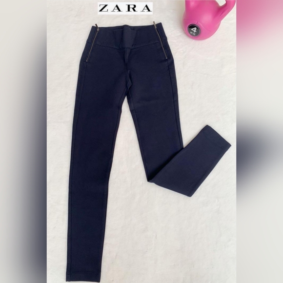 Zara Trafalac Side Zipper Pants in Navy Size Small |  Like New - Picture 3 of 7